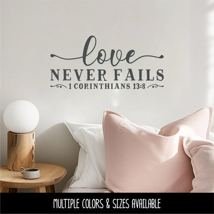 Love Never Fails Vinyl Decal, Love Never Fails Sticker, 1 Corinthians 13:8, Bible Verse, Christian, Religious, Inspirational, Sign, Wall Art