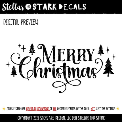 Merry Christmas Vinyl Decal - Cursive Merry Christmas Vinyl Sticker - Merry Christmas Door Decal - Merry Christmas Wall Decal - Xmas Decal