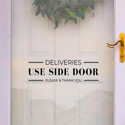 Deliveries Use Side Door Decal, Deliveries Use Side Door Sticker, Door Decal, Wall Decal, Front Door Decal, Sign, Porch Sign, Gate, Sign