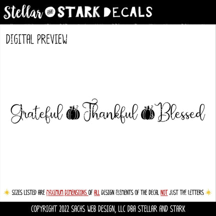Grateful Thankful Blessed with Pumpkins Decal, Happy Thanksgiving Sticker, Happy Thanksgiving Door Decal, Thanksgiving Wall, Thankful Sign