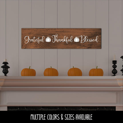Grateful Thankful Blessed with Pumpkins Decal, Happy Thanksgiving Sticker, Happy Thanksgiving Door Decal, Thanksgiving Wall, Thankful Sign