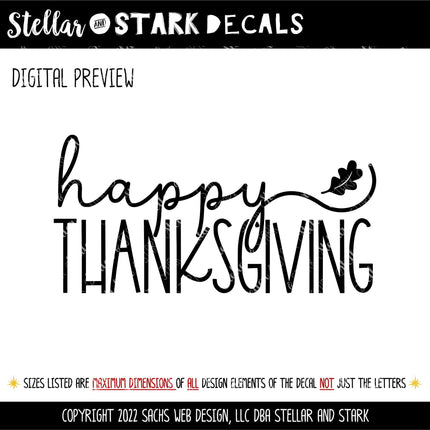 Happy Thanksgiving Decal, Happy Thanksgiving Sticker, Happy Thanksgiving Door Decal, Thanksgiving Wall Decal, Happy Thanksgiving Sign, Decor