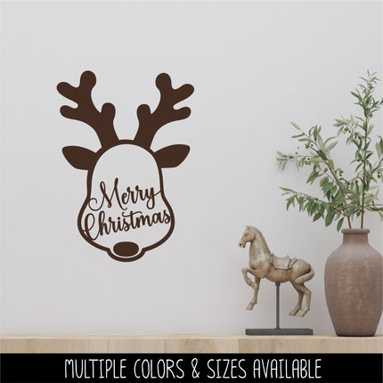 Reindeer Merry Christmas Vinyl Decal, Rudolph Merry Christmas, Sticker, Sign, Wall Mural, Door Decal, Xmas Reindeer Decal, Reindeer Sticker