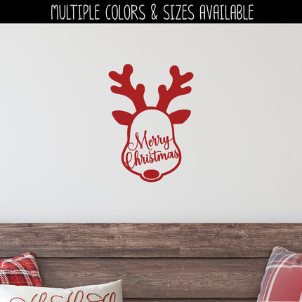 Reindeer Merry Christmas Vinyl Decal, Rudolph Merry Christmas, Sticker, Sign, Wall Mural, Door Decal, Xmas Reindeer Decal, Reindeer Sticker