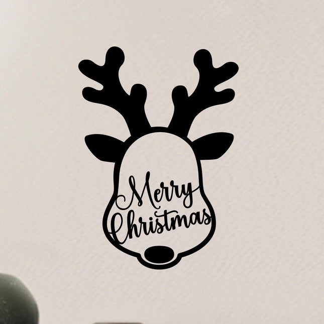 Reindeer Merry Christmas Vinyl Decal, Rudolph Merry Christmas, Sticker, Sign, Wall Mural, Door Decal, Xmas Reindeer Decal, Reindeer Sticker