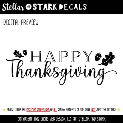 Happy Thanksgiving Decal, Happy Thanksgiving Sticker, Happy Thanksgiving Door Decal, Thanksgiving Wall Decal, Happy Thanksgiving Sign, Decor