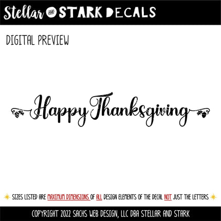 Happy Thanksgiving Decal, Happy Thanksgiving Sticker, Happy Thanksgiving Door Decal, Thanksgiving Wall Decal, Happy Thanksgiving Sign, Decor
