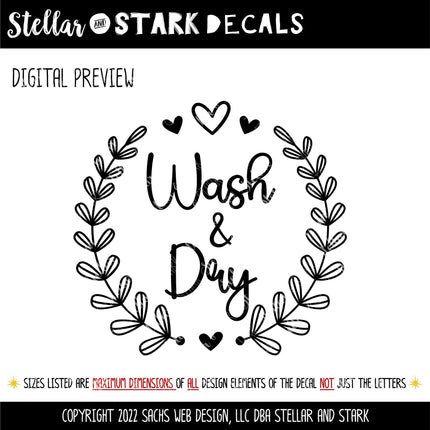Wash & Dry Laurel Leaf Vinyl Decal, Washer and Dryer, Laundry Room Decal, All-in-one Wash Dry Unit Decal, Wash and Dry Decal, Sign