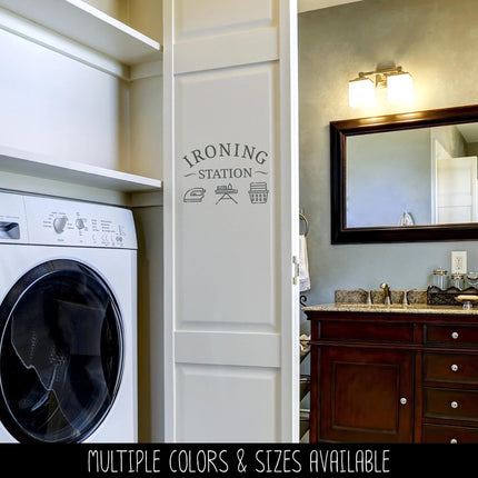 Ironing Station Decal with Ironing Board, Iron, Laundry Basket Icons, Laundry Room Decor, Iron Decal, Ironing Board Storage Sign, Laundry
