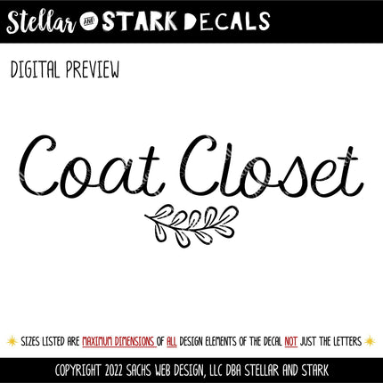 Coat Closet Vinyl Decal - Coat Closet Sticker - Coat Closet Decal - Coat Closet Door Decal - Coat Closet Label - Coat Closet Sign