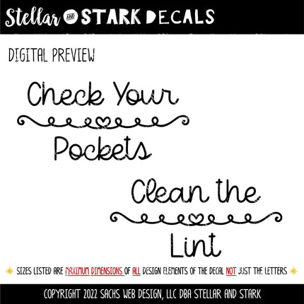 Check Your Pockets, Clean the Lint Decal Set, Wash and Dry Sticker Set, Washer and Dryer Signs, Laundry Room Decor, New Home Gift, Reminder