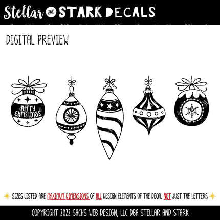 Five Christmas Tree Ornaments Decal - Five Christmas Tree Ornaments Sticker - Christmas Door Decal - Christmas Wall Decal - Christmas Sign