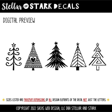 Five Cute Christmas Trees Decal, Five Christmas Trees Sticker, Christmas Trees Door Decal, Christmas Trees Wall Decal, Christmas Trees Sign