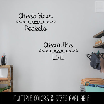 Check Your Pockets, Clean the Lint Decal Set, Wash and Dry Sticker Set, Washer and Dryer Signs, Laundry Room Decor, New Home Gift, Reminder