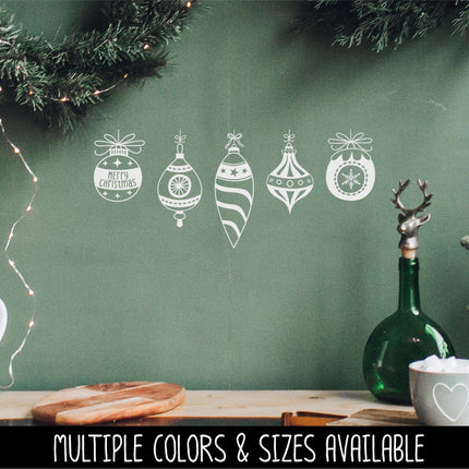 Five Christmas Tree Ornaments Decal - Five Christmas Tree Ornaments Sticker - Christmas Door Decal - Christmas Wall Decal - Christmas Sign