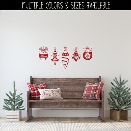 Five Christmas Tree Ornaments Decal - Five Christmas Tree Ornaments Sticker - Christmas Door Decal - Christmas Wall Decal - Christmas Sign