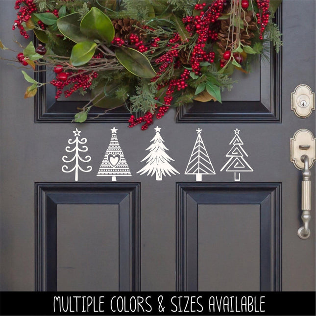 Five Cute Christmas Trees Decal, Five Christmas Trees Sticker, Christmas Trees Door Decal, Christmas Trees Wall Decal, Christmas Trees Sign