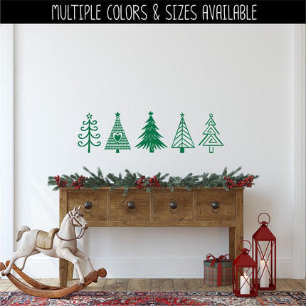 Five Cute Christmas Trees Decal, Five Christmas Trees Sticker, Christmas Trees Door Decal, Christmas Trees Wall Decal, Christmas Trees Sign