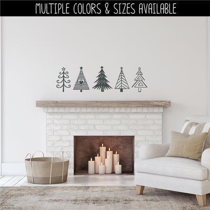 Five Cute Christmas Trees Decal, Five Christmas Trees Sticker, Christmas Trees Door Decal, Christmas Trees Wall Decal, Christmas Trees Sign
