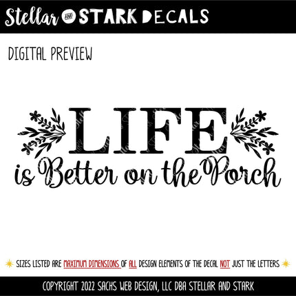 Life is Better on the Porch decal - Life is Better on the Porch Sticker - Life is Better on the Porch Wall Decal - Wall Mural, Door Decal