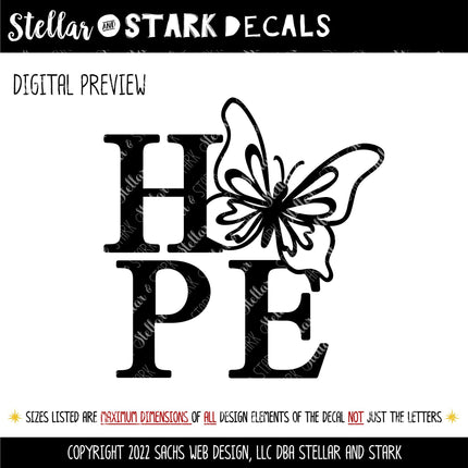 Hope Butterfly Vinyl Decal - Hope Butterfly Sticker - Hope Butterfly Car Decal - Hope Butterfly Wall - Hope Butterfly Sign - Hope Windshield