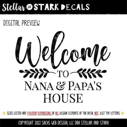 Custom Welcome to Grandparents Name House Decal, Custom Grandparents Sign, Custom Nana & Papa Sticker, Custom Grandma and Grandpa Decal