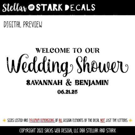 Customizable Welcome to Our Wedding Shower Decal, Customizable Wedding Sticker, Personalized Wedding Sign, Custom Wedding Shower Window