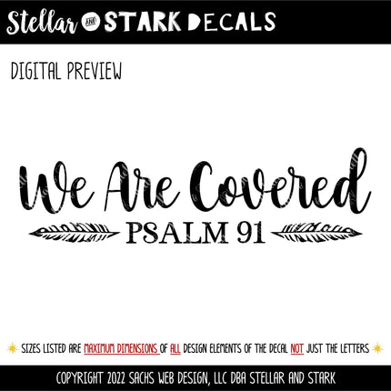 We Are Covered, Psalm 91 Feather Decal, Inspirational Vinyl Sticker for Doors, Walls, Laptops, Cars, Faith-Based Home Decor Gift, Christian