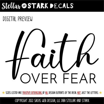 Faith Over Fear Decal, Faith Over Fear Sticker, Christian Saying, Bible Verse, Motivational Saying, Jesus, Wall Mural, Trust God, Believe
