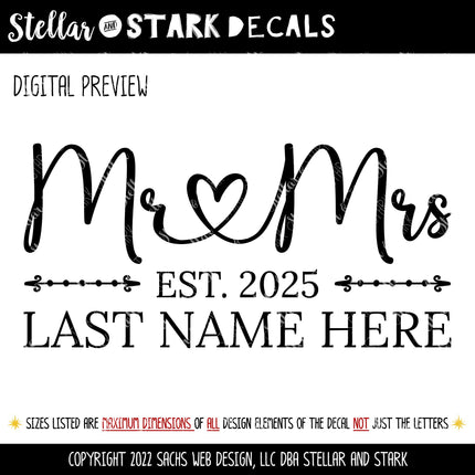 Customizable Mr & Mrs Decal, Name, Date, Custom Mr Mrs Wedding Sticker, Personalized Mr Mrs Wedding Sign, Customized Wedding Window Decal