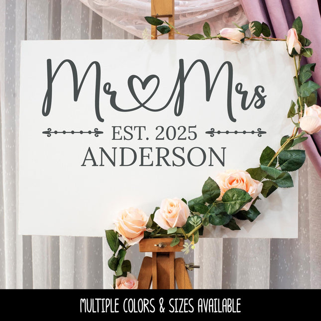 Customizable Mr & Mrs Decal, Name, Date, Custom Mr Mrs Wedding Sticker, Personalized Mr Mrs Wedding Sign, Customized Wedding Window Decal