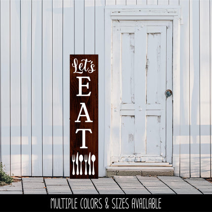 Vertical Let's Eat Decal, Vertical Lets Eat Sticker, Kitchen Decor, Dining Room Decor, Let's Eat Sign, Silverware decal, Eat wall mural