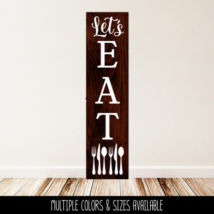Vertical Let's Eat Decal, Vertical Lets Eat Sticker, Kitchen Decor, Dining Room Decor, Let's Eat Sign, Silverware decal, Eat wall mural