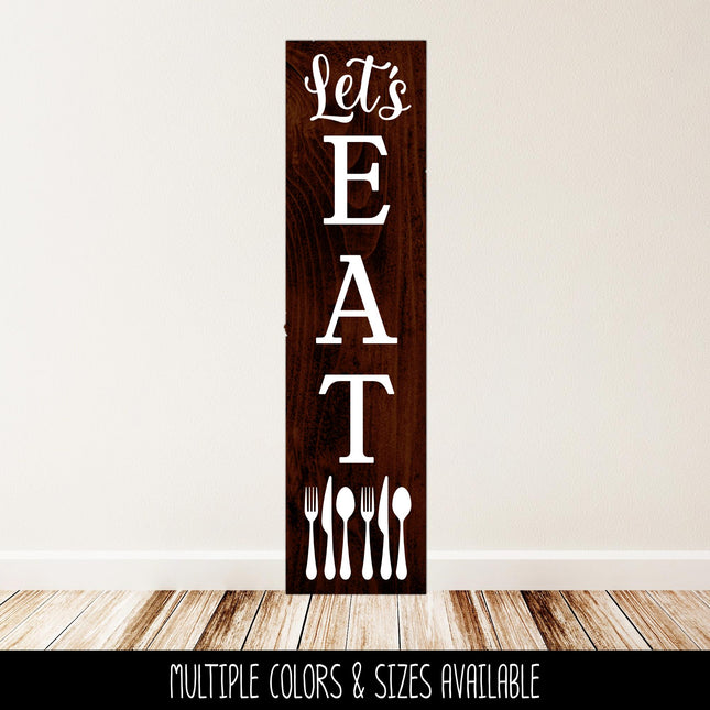 Vertical Let's Eat Decal, Vertical Lets Eat Sticker, Kitchen Decor, Dining Room Decor, Let's Eat Sign, Silverware decal, Eat wall mural
