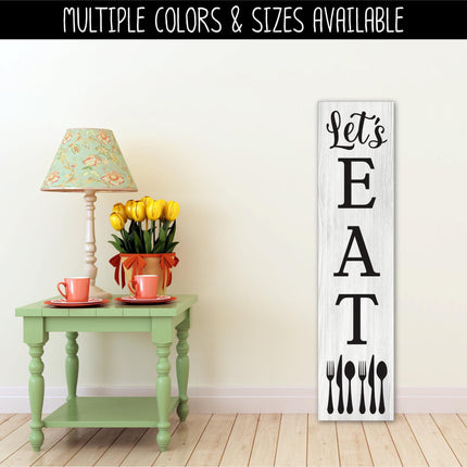 Vertical Let's Eat Decal, Vertical Lets Eat Sticker, Kitchen Decor, Dining Room Decor, Let's Eat Sign, Silverware decal, Eat wall mural