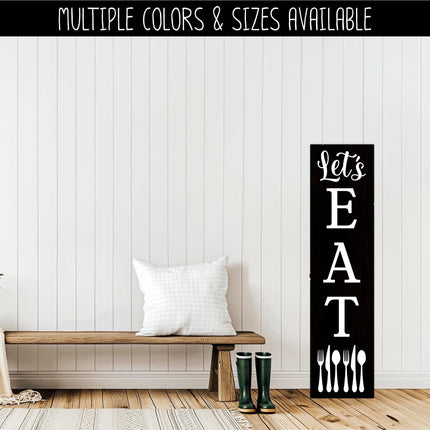 Vertical Let's Eat Decal, Vertical Lets Eat Sticker, Kitchen Decor, Dining Room Decor, Let's Eat Sign, Silverware decal, Eat wall mural