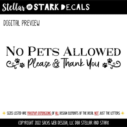 No Pets Allowed Decal - No Pets Allowed Sticker -No Dogs Allowed Sign - No Pets Window Notice - No Dogs Door Sign - No Animals Wall Mural