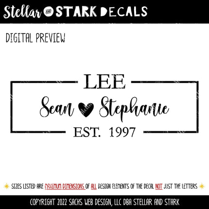 Customizable First & Last Name Decal, Personalized Family Name Est Year Sign, Custom-Made Name Sticker, Wedding, Tailored Anniversary Gift