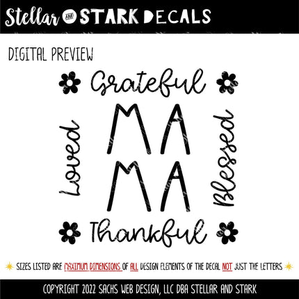 Ma Ma Grateful Loved Blessed Thankful Vinyl Decal, Mom Sticker Mother Sign, Mum Wall Quote, Inspirational, Home Decor, Gift Wall Art Sayings