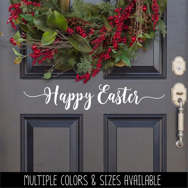 Cursive Happy Easter Decal - Christian, Wall, Mural, Easter, Sign, Door, Sticker, Spring, Holiday, Decor, Blessings, Bunny, Religious, Gift