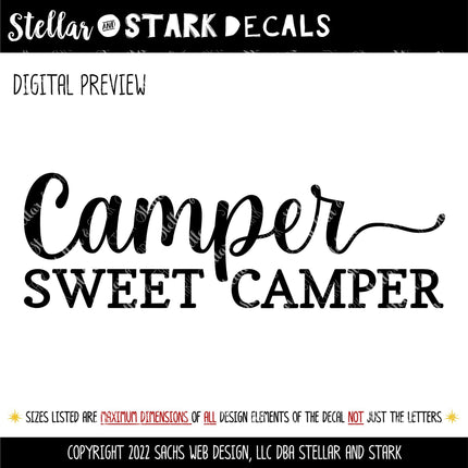 Camper Sweet Camper Decal Vinyl Sticker, RV Car Tent Outdoor Lover Camping Gift Decor Nature Adventure Art Travel Outside Love home outdoors