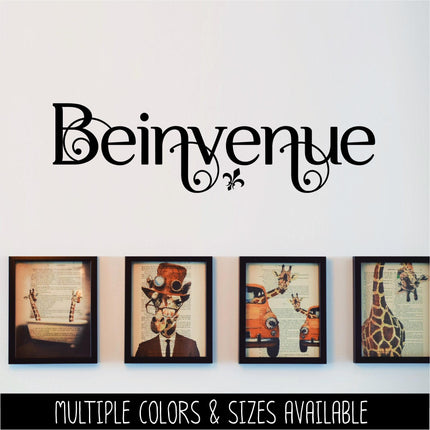 Scrolling Beinvenue Welcome Vinyl Decal - French Welcome Sticker - French Welcome Door Decal- Beinvenue Sign - French Beinvenue Wall Mural