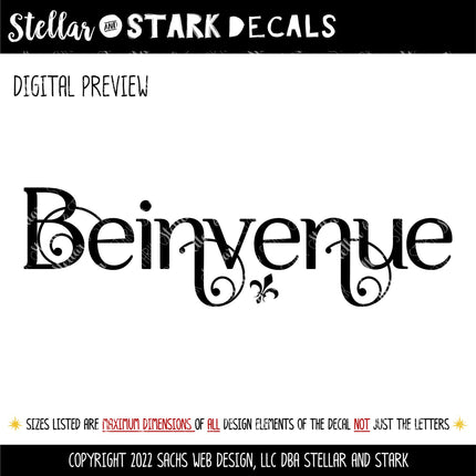 Scrolling Beinvenue Welcome Vinyl Decal - French Welcome Sticker - French Welcome Door Decal- Beinvenue Sign - French Beinvenue Wall Mural