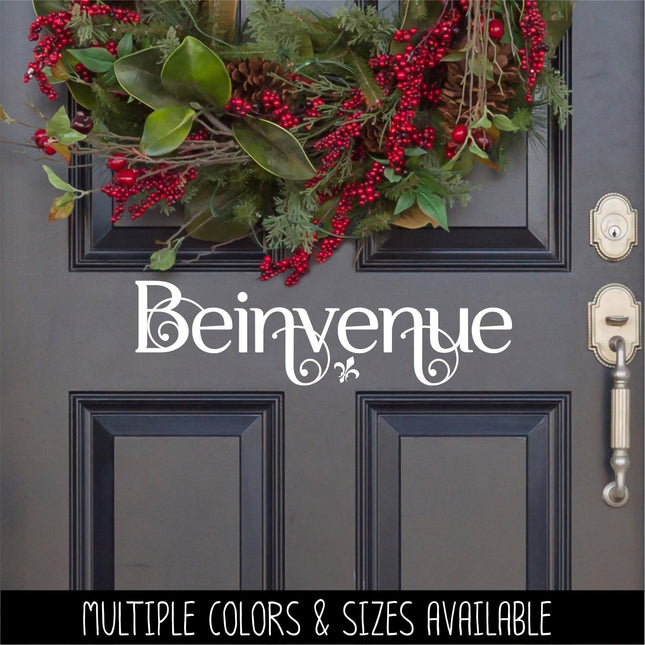 Scrolling Beinvenue Welcome Vinyl Decal - French Welcome Sticker - French Welcome Door Decal- Beinvenue Sign - French Beinvenue Wall Mural