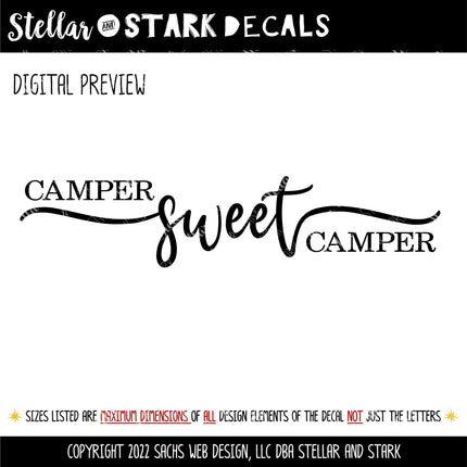 Camper Sweet Camper Decal Vinyl Sticker, RV Car Tent Outdoor Lover Camping Gift Decor Nature Adventure Travel Outside Love Outdoors