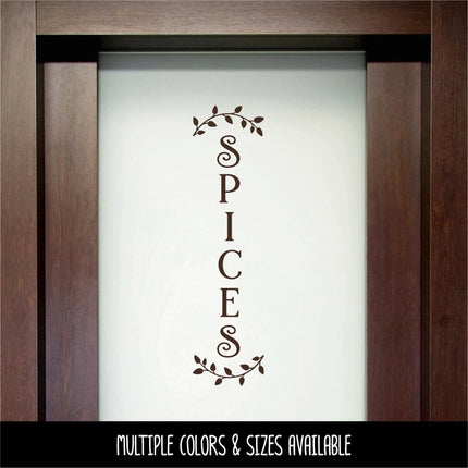 Vertical Spices Curved Leaves Decal - Kitchen Spices Sticker - Food Spices Door Label - Food Spices Door Sticker -Kitchen Spices Door Decal