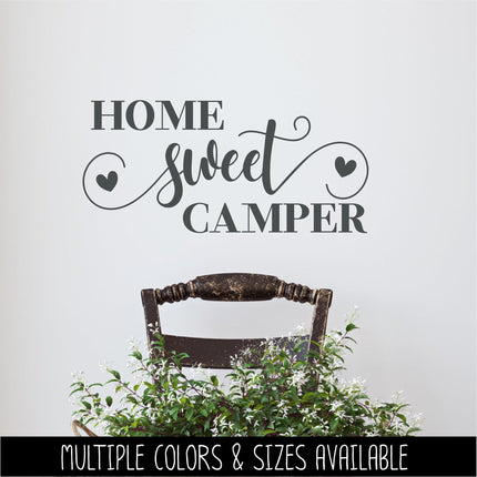 Home Sweet Camper Decal Vinyl Sticker, RV Car Tent Outdoor Lover Camping Gift Decor Nature Adventure Travel Outside Love Outdoors Camp Hobby