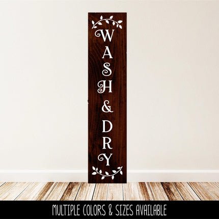 Vertical Wash & Dry Curved Leaves Decal - Vertical Laundry Sticker - Vertical Wash Dry Door Decal - Vertical Wall Sign - Laundry Decal