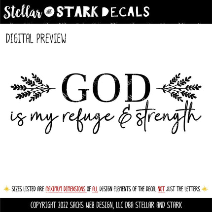 God Is My Refuge And Strength Decal, Psalm 46:1 Bible Decal, Christian Decal, Christian Sticker, Door Decal, Wall Sign, Inspirational Mural
