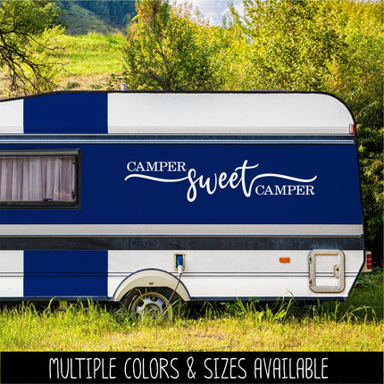 Camper Sweet Camper Decal Vinyl Sticker, RV Car Tent Outdoor Lover Camping Gift Decor Nature Adventure Travel Outside Love Outdoors